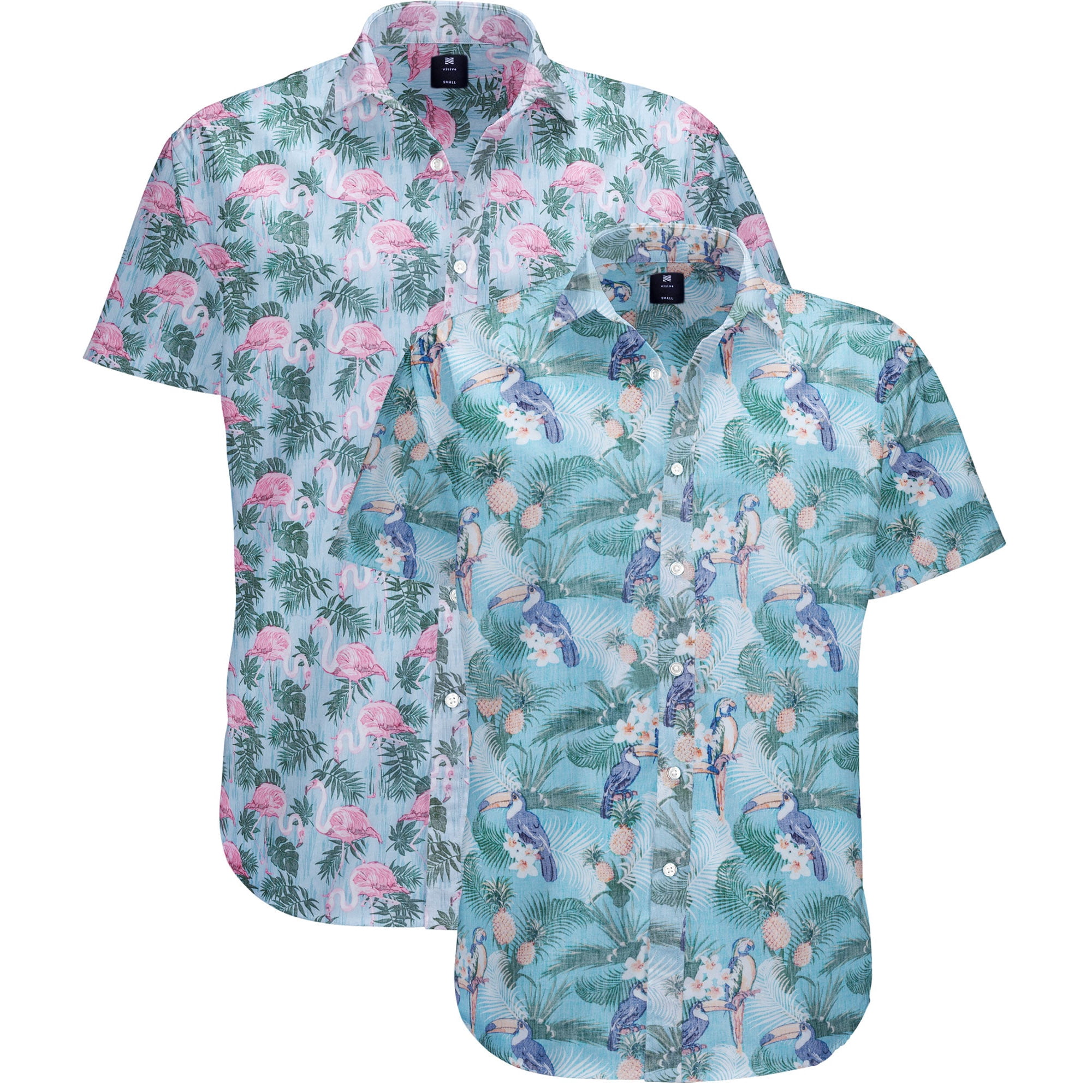 Visive Men's Stylish Hawaiian 2 Pack Button Down Short Sleeve Shirt - For Big & Tall Men - Up Fun Aloha Shirts for Casual and Party Wear - Diverse