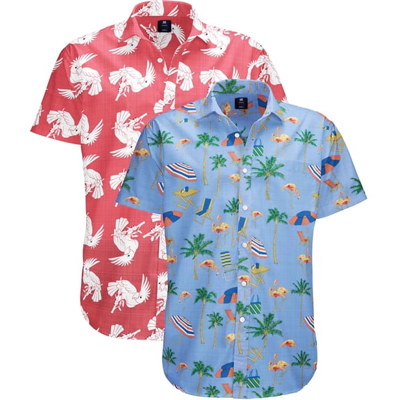 Visive Men's Stylish Hawaiian 2 Pack Button Down Short Sleeve Shirt - For Big & Tall Men - Up Fun Aloha Shirts for Casual and Party Wear - Diverse Prints for Every Occasion - Durable & Fashion-Forward