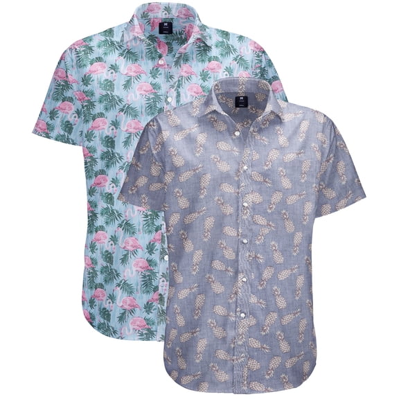 Visive Men's Stylish Hawaiian 2 Pack Button Down Short Sleeve Shirt - For Big & Tall Men - Up Fun Aloha Shirts for Casual and Party Wear - Diverse Prints for Every Occasion - Durable & Fashion-Forward