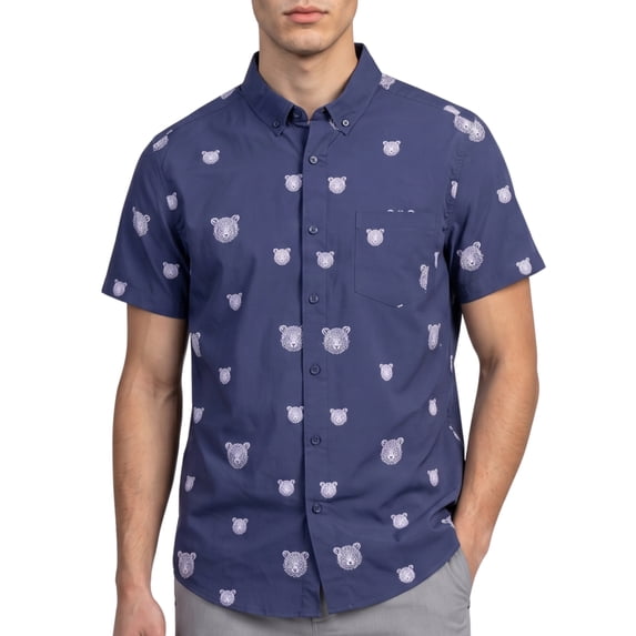 Men’s Short Sleeve Button Down Shirt – Bear Print – Casual Novelty Top