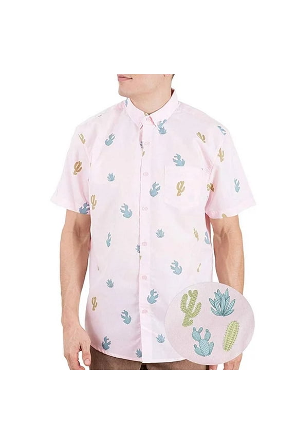 Mens Big And Tall Short Sleeve Button Shirt, Printed Cactus Shirts