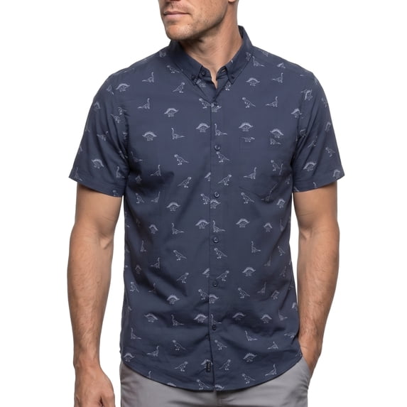 Visive Men’s Casual Dinosaur Print Button Down Shirt, Funny Novelty Top, Holiday Gift for Him