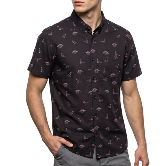 Visive Men’s Casual Dinosaur Print Button Down Shirt, Funny Novelty Top, Holiday Gift for Him