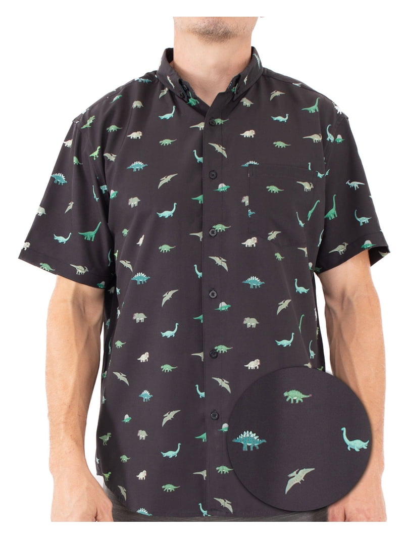 dinosaur dress shirt Visive Mens Big And Tall Short Sleeve Button Shirt, Printed Dinosaur Shirts, Men's, Size: Large, Black