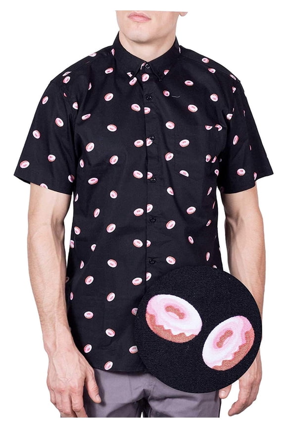 Mens Big And Tall Short Sleeve Button Shirt, Printed Donuts Shirts