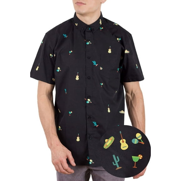 Visvie Mens Hawaiian Shirt Printed Fiesta Cinco De Mayo Taco Shirt Button Down Short Sleeve For Men – Perfect Cool Funny Printed Spring Summer Button Up