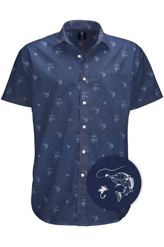 Mens Big And Tall Short Sleeve Button Shirt, Printed Fish Shirts
