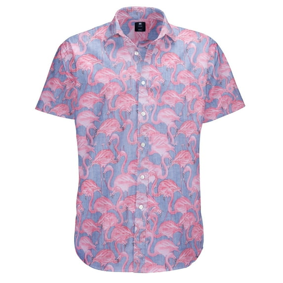Visive Mens Big And Tall Short Sleeve Button Shirt, Printed Flamingos Shirts