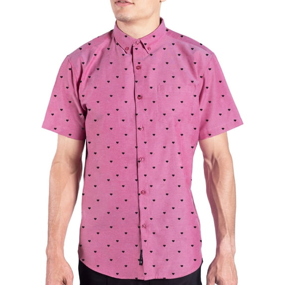 Visive Mens Big And Tall Short Sleeve Button Shirt, Printed Heart Shirts