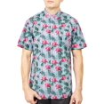 thumbnail image 1 of Men’s Flamingo Print Button Down Shirt – Tropical Short Sleeve Casual Vacation Party Top, 1 of 7