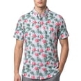 thumbnail image 1 of Men’s Flamingo Print Button Down Shirt – Tropical Short Sleeve Casual Vacation Party Top, 1 of 3
