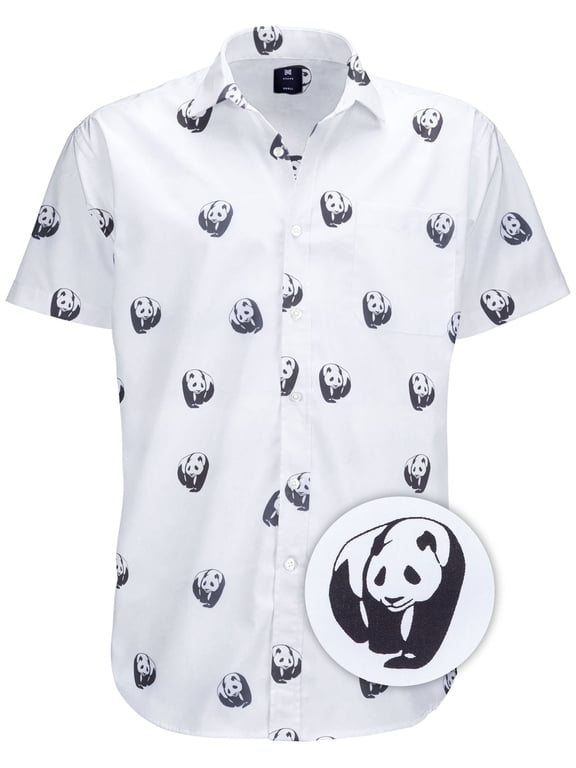 Mens Big And Tall Short Sleeve Button Shirt, Printed Panda Shirts
