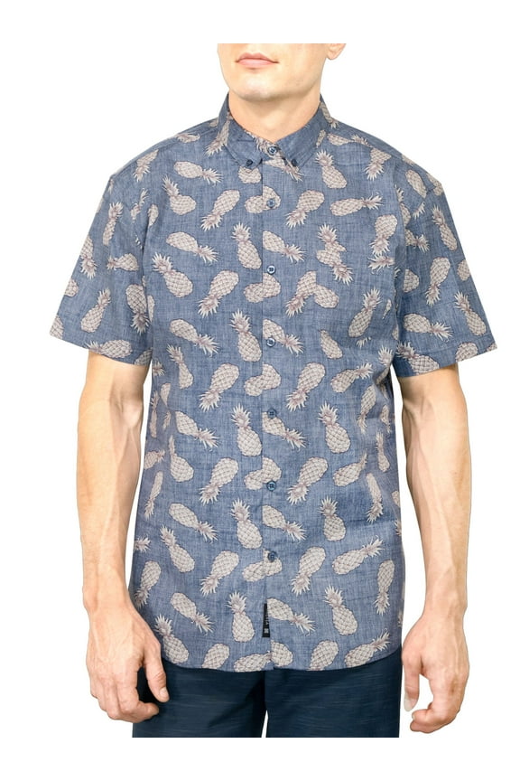 Mens Big And Tall Short Sleeve Button Shirt, Printed Pineapple Shirts