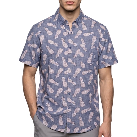 Visive Mens Big And Tall Short Sleeve Button Shirt, Printed Pineapple Shirts