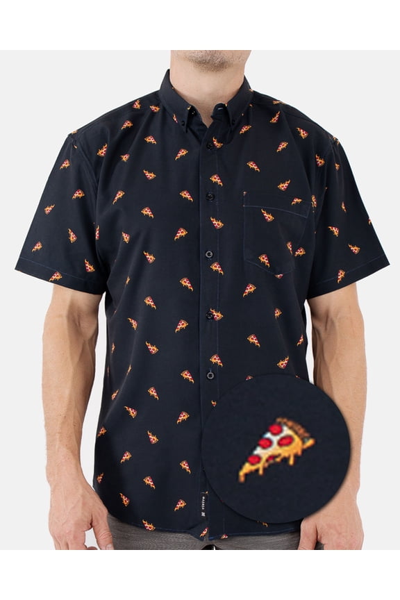 Mens Big And Tall Short Sleeve Button Shirt, Printed Pizza Shirts