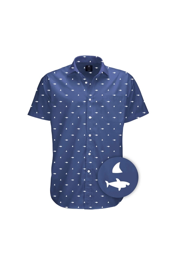 Mens Big And Tall Short Sleeve Button Shirt, Printed Shark Shirts