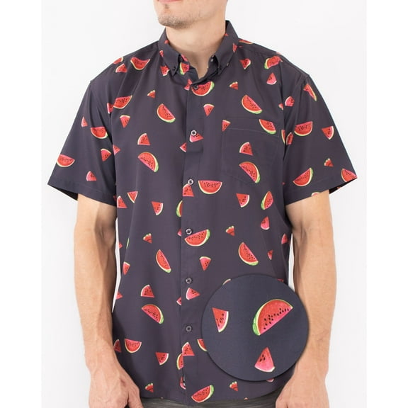 Men’s Short Sleeve Button Down Shirt – Watermelon Print Casual Funny Novelty Collared Summer Vacation Party Top
