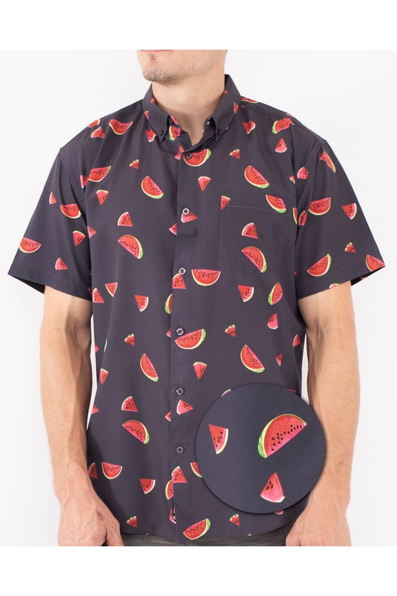 Men’s Short Sleeve Button Down Shirt – Watermelon Print Casual Funny Novelty Collared Summer Vacation Party Top