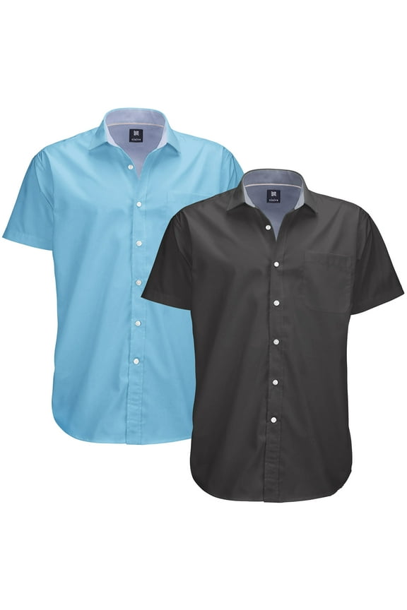 Mens Big & Tall Dress Shirt 2-Pack - Oxford Short Sleeve Button Down - Modern Fit - Breathable Material - Variety of Colors - Perfect for Business, Casual & Vacation - Sizes S - 4XL For Big Men