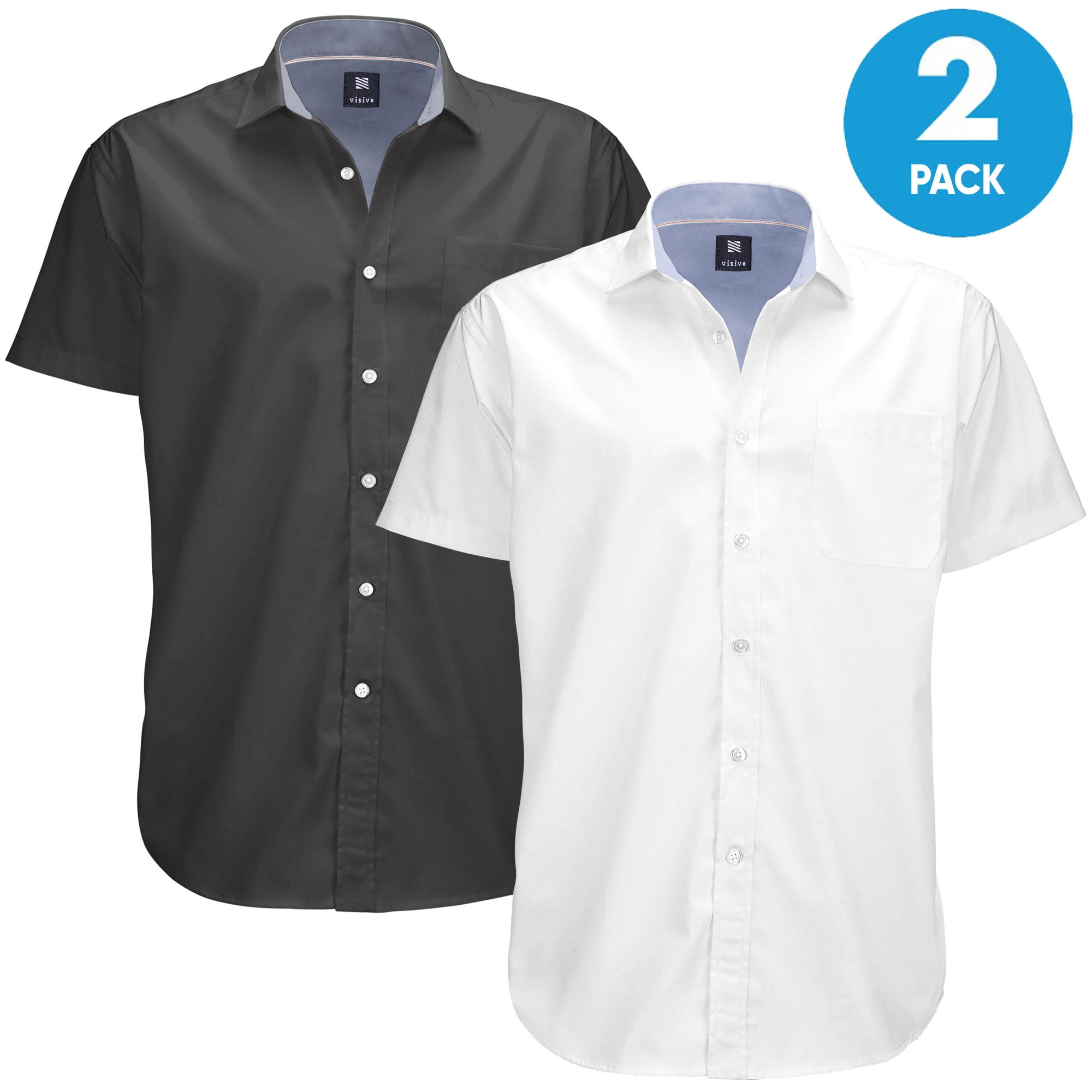 Visive Mens Big & Tall Dress Shirt 2Pack Oxford Short Sleeve Button Down Modern Fit