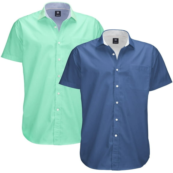 Visive Mens Big & Tall Dress Shirt 2-Pack - Oxford Short Sleeve Button Down - Modern Fit - Breathable Material - Variety of Colors - Perfect for Business, Casual & Vacation - Sizes S - 4XL For Big Men