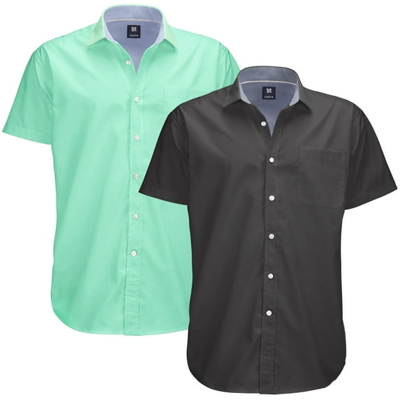 Visive Mens Big & Tall Dress Shirt 2-Pack - Oxford Short Sleeve Button Down - Modern Fit - Breathable Material - Variety of Colors - Perfect for Business, Casual & Vacation - Sizes S - 4XL For Big Men