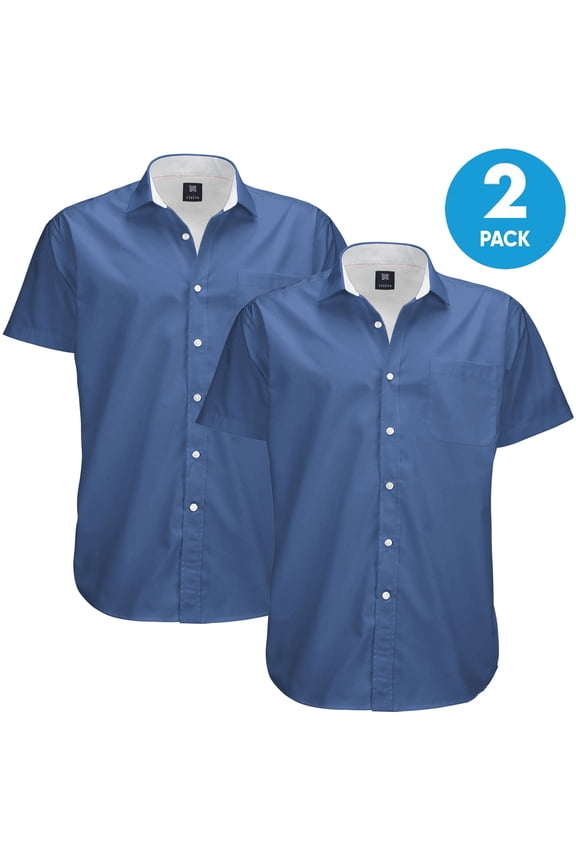 Mens Big & Tall Dress Shirt 2-Pack - Oxford Short Sleeve Button Down - Modern Fit - Breathable Material - Variety of Colors - Perfect for Business, Casual & Vacation - Sizes S - 4XL For Big Men