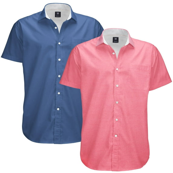 Visive Mens Big & Tall Dress Shirt 2-Pack - Oxford Short Sleeve Button Down - Modern Fit - Breathable Material - Variety of Colors - Perfect for Business, Casual & Vacation - Sizes S - 4XL For Big Men