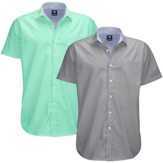 Visive Mens Big & Tall Dress Shirt 2-Pack - Oxford Short Sleeve Button Down - Modern Fit - Breathable Material - Variety of Colors - Perfect for Business, Casual & Vacation - Sizes S - 4XL For Big Men