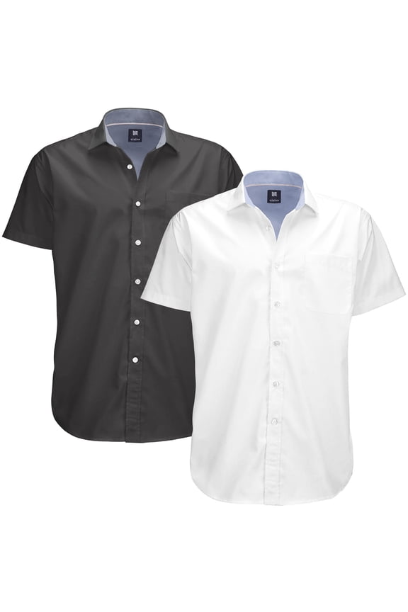 Mens Big & Tall Dress Shirt 2-Pack - Oxford Short Sleeve Button Down - Modern Fit - Breathable Material - Variety of Colors - Perfect for Business, Casual & Vacation - Sizes S - 4XL For Big Men