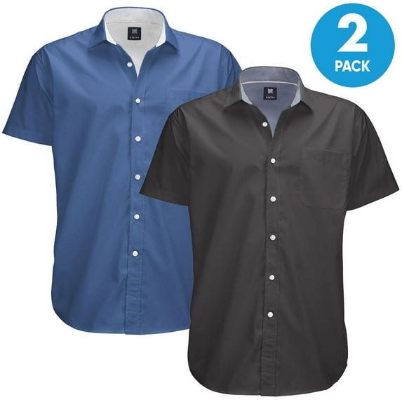 Visive Mens Big & Tall Dress Shirt 2-Pack - Oxford Short Sleeve Button Down - Modern Fit - Breathable Material - Variety of Colors - Perfect for Business, Casual & Vacation - Sizes S - 4XL For Big Men