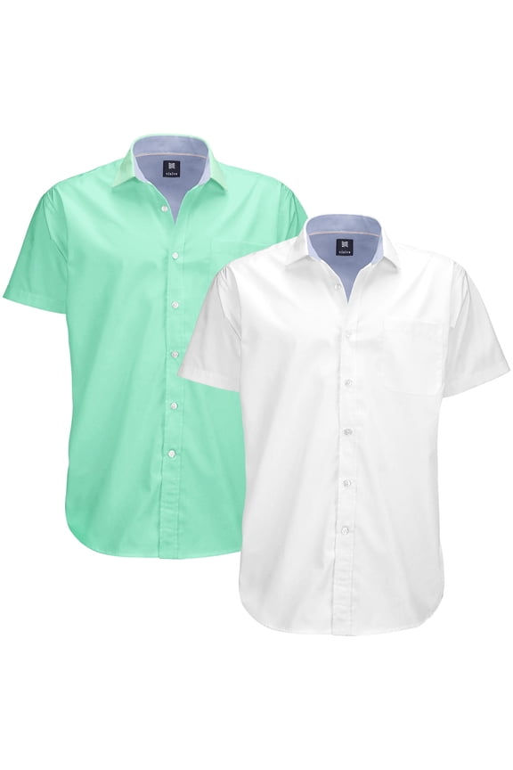 Mens Big & Tall Dress Shirt 2-Pack - Oxford Short Sleeve Button Down - Modern Fit - Breathable Material - Variety of Colors - Perfect for Business, Casual & Vacation - Sizes S - 4XL For Big Men