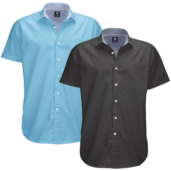 Visive Mens Big & Tall Dress Shirt 2-Pack - Oxford Short Sleeve Button Down - Modern Fit - Breathable Material - Variety of Colors - Perfect for Business, Casual & Vacation - Sizes S - 4XL For Big Men