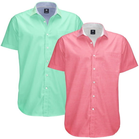 Visive Mens Big & Tall Dress Shirt 2-Pack - Oxford Short Sleeve Button Down - Modern Fit - Breathable Material - Variety of Colors - Perfect for Business, Casual & Vacation - Sizes S - 4XL For Big Men