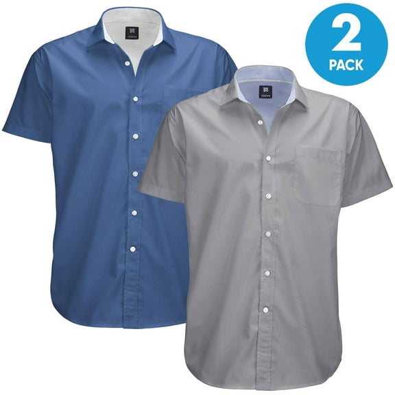 Visive Mens Big & Tall Dress Shirt 2-Pack - Oxford Short Sleeve Button Down - Modern Fit - Breathable Material - Variety of Colors - Perfect for Business, Casual & Vacation - Sizes S - 4XL For Big Men