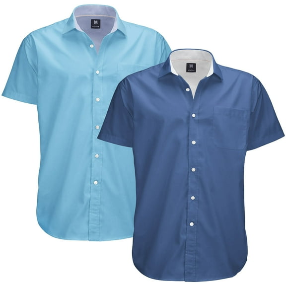 Visive Mens Big & Tall Dress Shirt 2-Pack - Oxford Short Sleeve Button Down - Modern Fit - Breathable Material - Variety of Colors - Perfect for Business, Casual & Vacation - Sizes S - 4XL For Big Men
