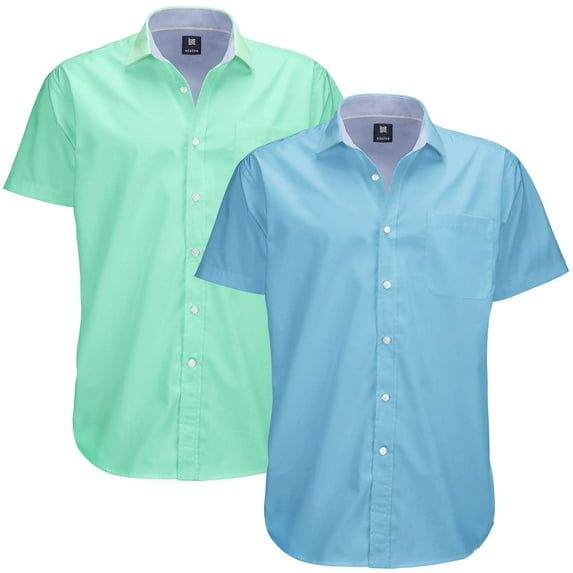 Visive Mens Big & Tall Dress Shirt 2-Pack - Oxford Short Sleeve Button Down - Modern Fit - Breathable Material - Variety of Colors - Perfect for Business, Casual & Vacation - Sizes S - 4XL For Big Men