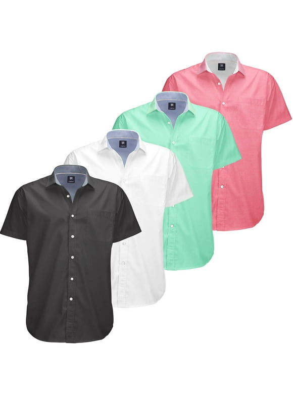 Visive Mens Big and Tall Oxford Shirt - 4 Pack Button Down Short Sleeve Dress Shirt - Versatile for Business & Casual Events - Comfort Fit - Breathable Material - Sizes small to 4XL For Big men