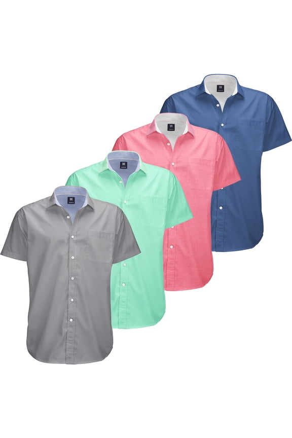 Mens Big and Tall Oxford Shirt - 4 Pack Button Down Short Sleeve Dress Shirt - Versatile for Business & Casual Events - Comfort Fit - Breathable Material - Sizes small to 4XL For Big men