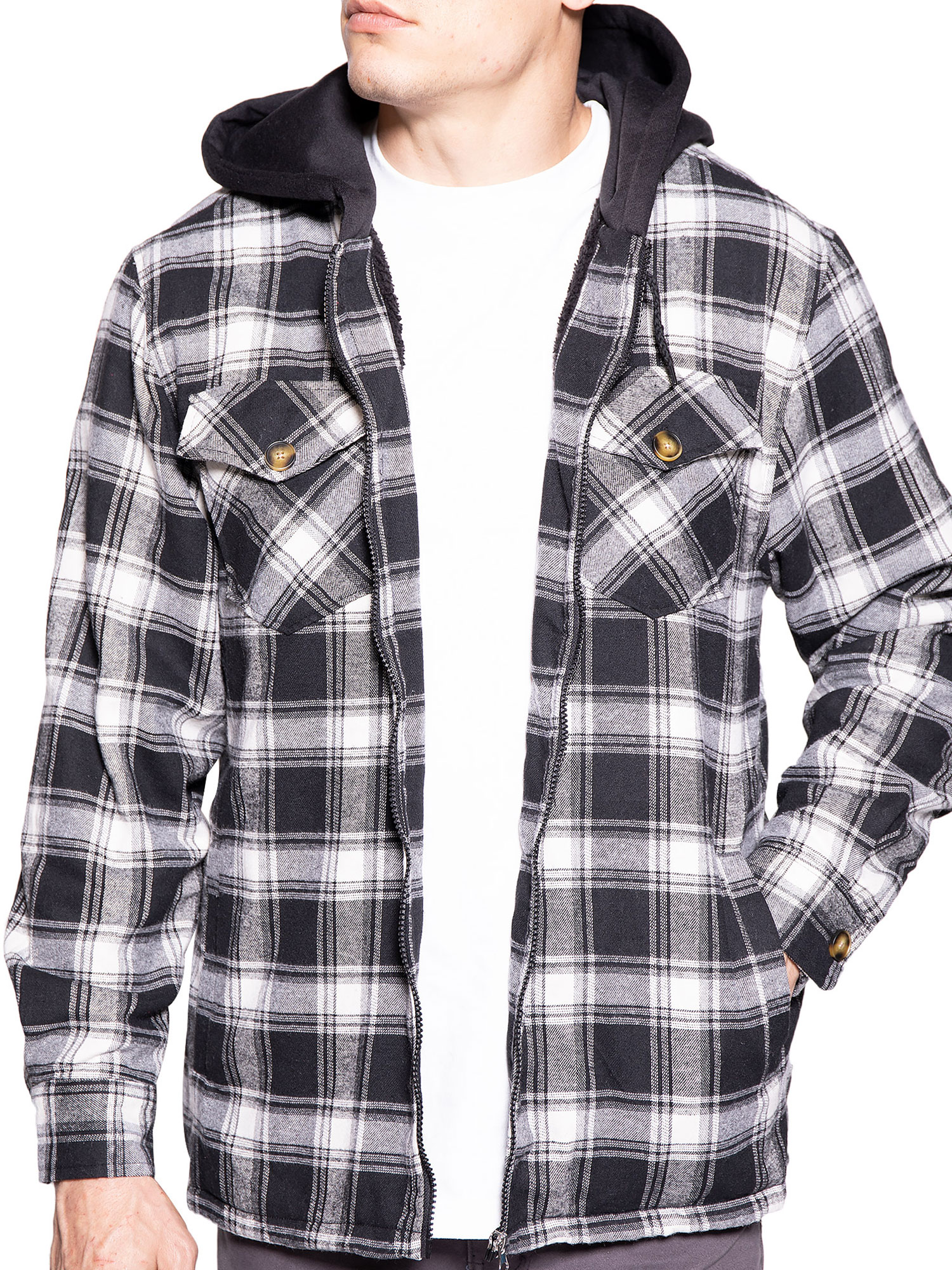 Visive Mens Heavy Sherpa Fleece-Lined Flannel Hooded Jacket - Big & Tall Sizes - Warm Zip Up Hoodie Jacket for Cold Weather - Perfect for Outdoor Activities - Durable & Fashion-Forward - image 1 of 6