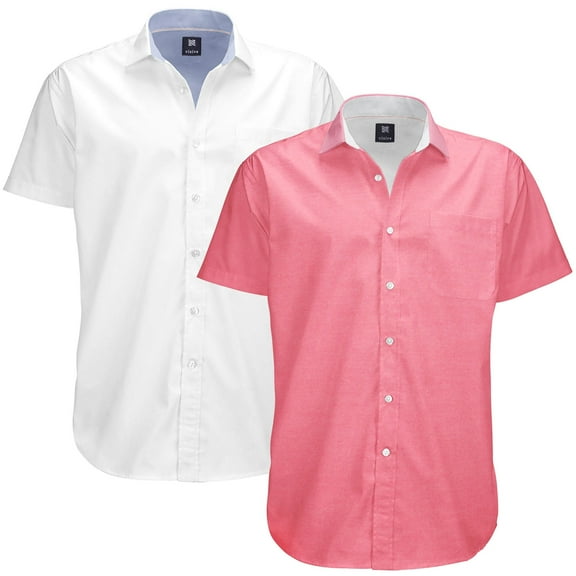 Visive Mens and Big Men 2 Pack, Oxford Dress Shirt Short Sleeve Button Down, Upto 4XL