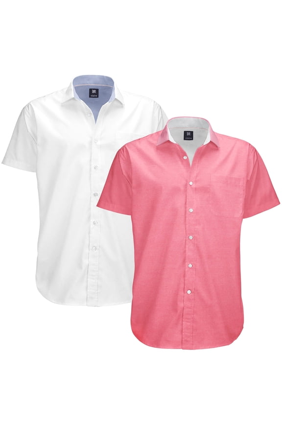 Mens and Big Men 2 Pack, Oxford Dress Shirt Short Sleeve Button Down, Upto 4XL
