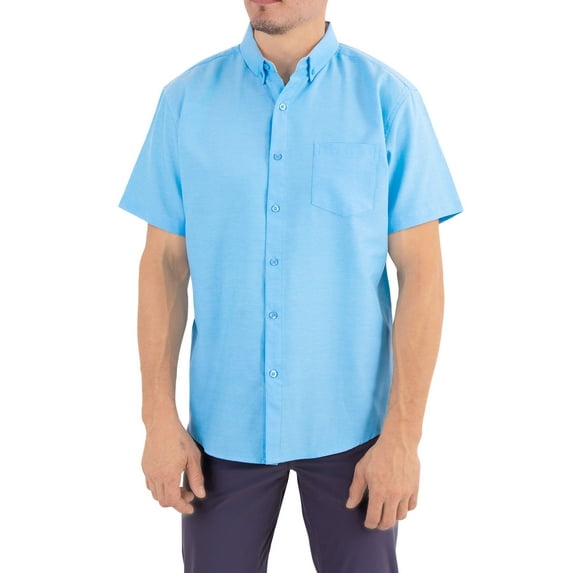 Visive Oxford Men's Dress Shirt - Short Sleeve Button Down - Comfortable Casual Fit - Available in Big and Tall Sizes - Solid Modern Colors - For All Occasions - Versatile for Office and Casual Wear