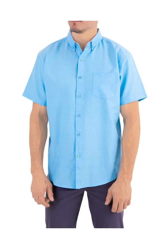 Oxford Men's Dress Shirt - Short Sleeve Button Down - Comfortable Casual Fit - Available in Big and Tall Sizes - Solid Modern Colors - For All Occasions - Versatile for Office and Casual Wear