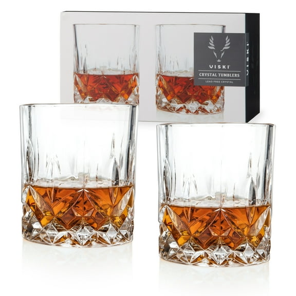 Viski Admiral Crystal Whiskey Glasses, Gifts for Men, 10 oz Set of 2