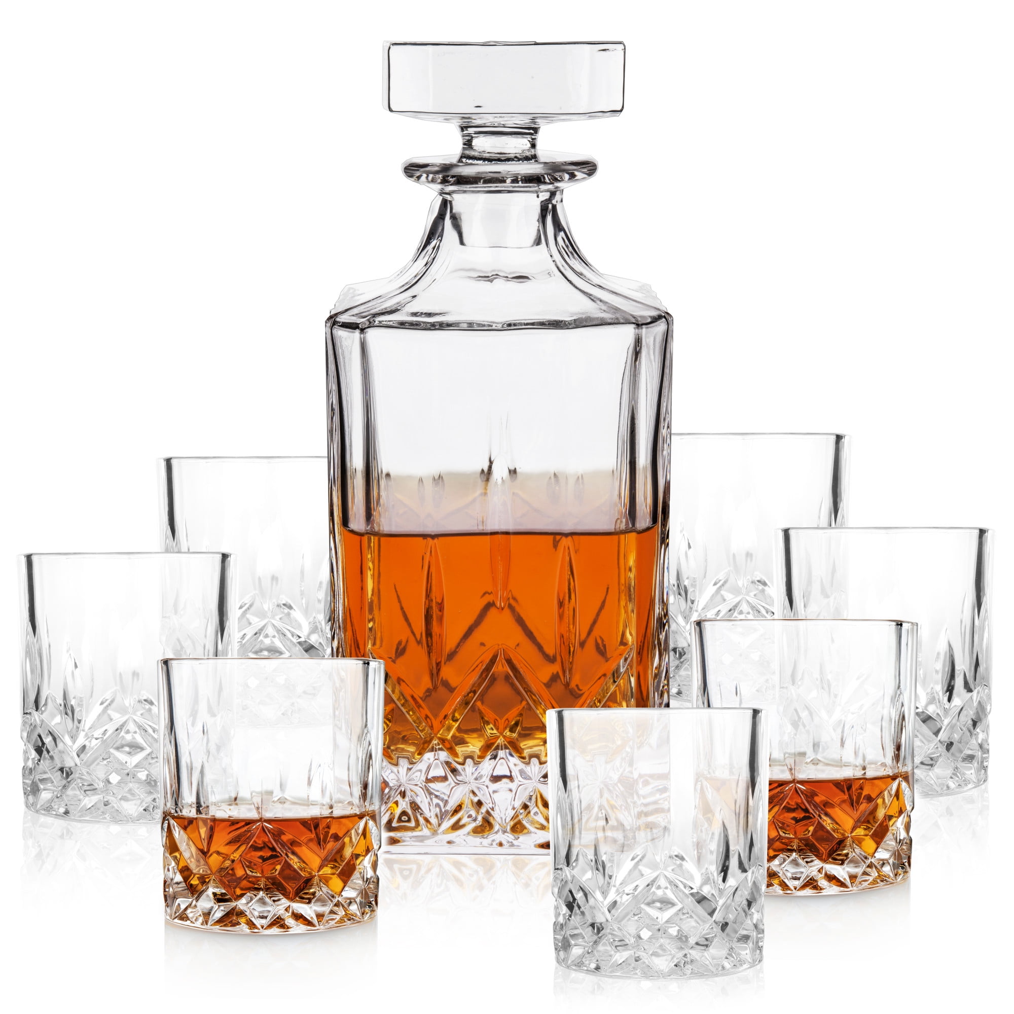 Viski Admiral Decanter and Lowball Glass Set Premium Crystal Glasses