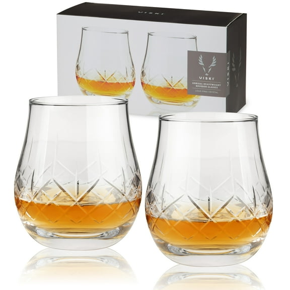 Viski Admiral Bourbon Scotch Old Fashioned Whiskey Glasses, 11 oz, Set of 2
