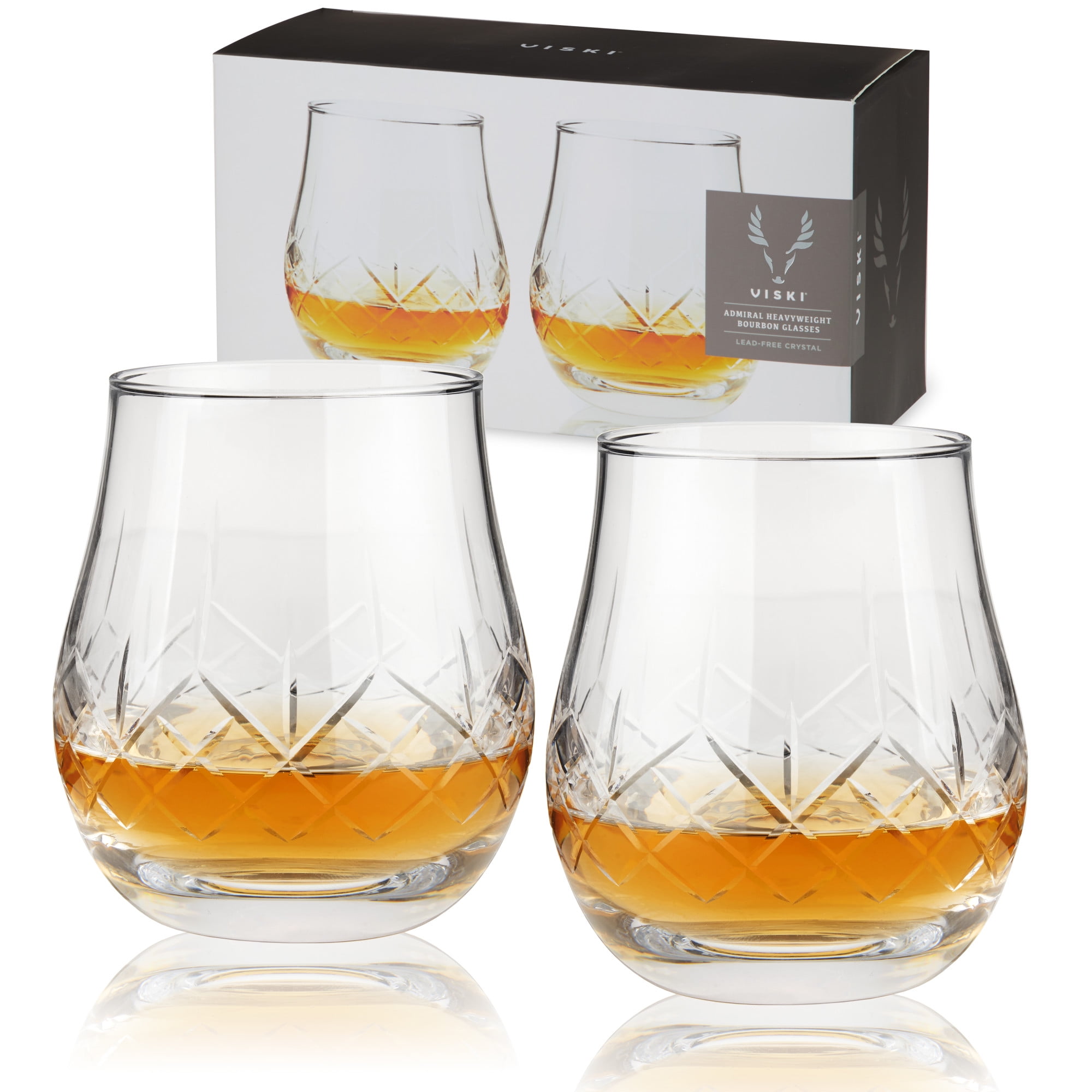 Viski Whiskey Glasses with Heavy Footed Base - Crystal Tumblers for Scotch,  Bourbon, Cocktails - 18.5 Oz Set of 2