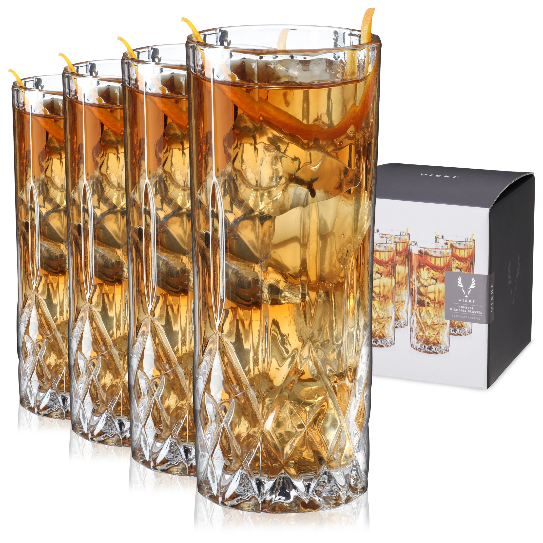 Admiral Cut Crystal Tall Highball Glasses Set of 4