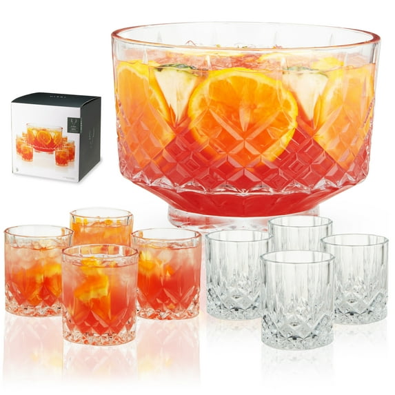 Viski Admiral Punch Bowl with Tumblers for Party, Wedding Gifts 9 Piece Set